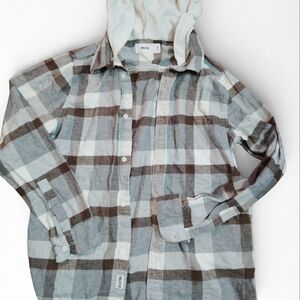 Hollister Plaid Hooded Shirt in White, Gray & Brown